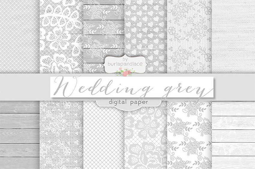 Grey Wedding Digital Paper Pack for Digital Scrapbooking